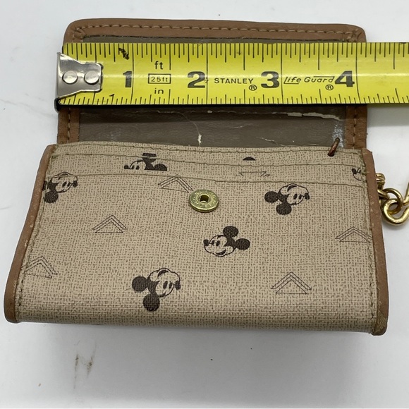 Mickey Mouse Disney Wallet Coin Purse Credit Card Holder Beige Key Chain - Picture 6 of 11